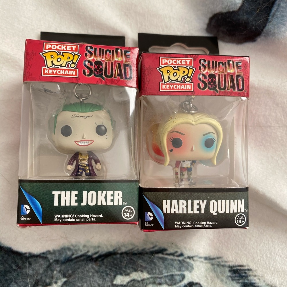 Suicide Squad Joker + Harley Quinn Funko Keychains